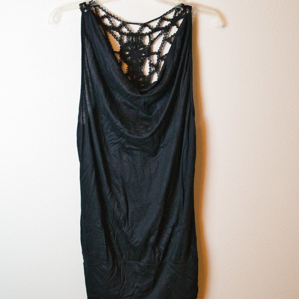 Black MNG Formal Top Sleeveless with Cowl Neck and Back Crochet Decoration